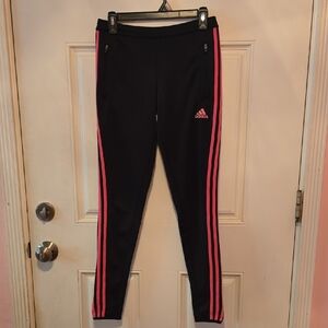 Adidas Kids Black Joggers with Pink Stripes